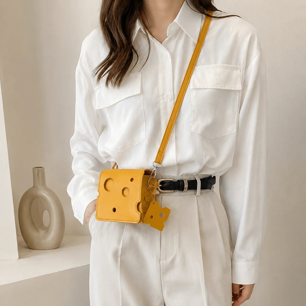Cheese Shape Crossbody Bag – Mini PU Shoulder Purse for Women