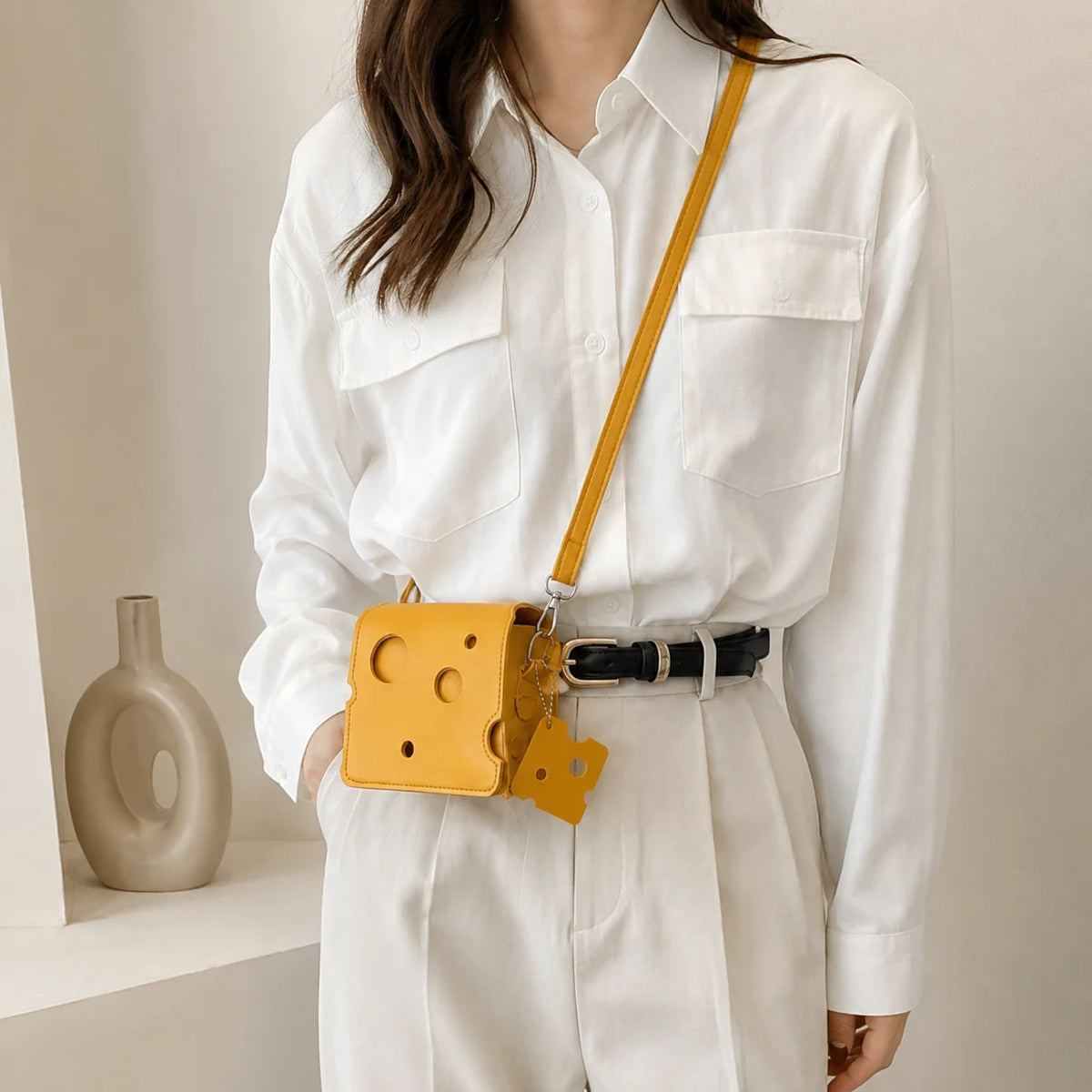 Cheese Shape Crossbody Bag – Mini PU Shoulder Purse for Women