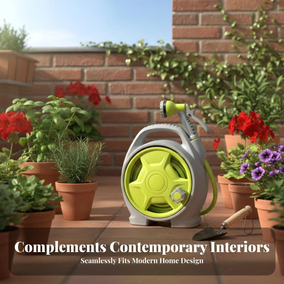 Portable 15M Garden Hose Reel Set with 6-Pattern Nozzle