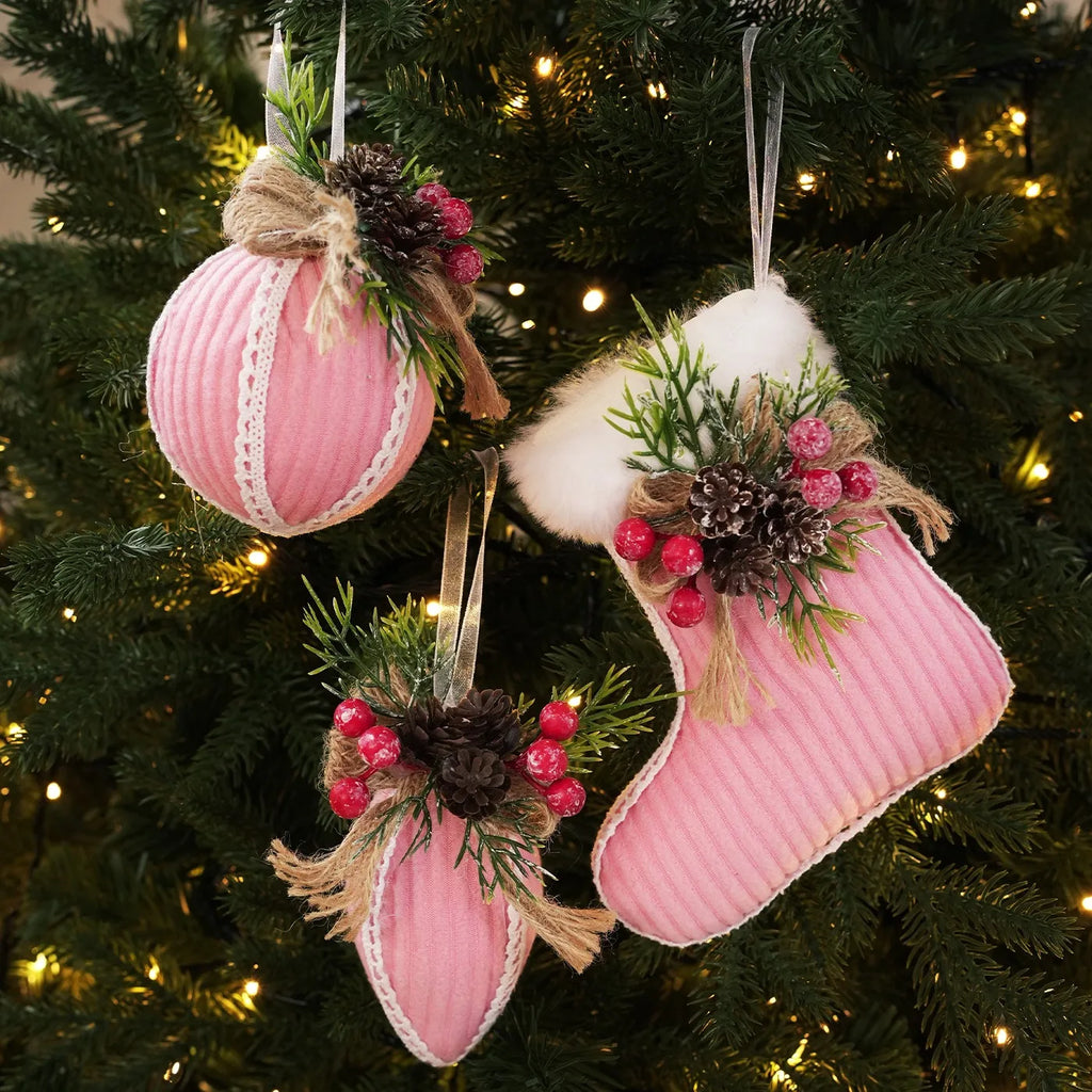 Fabric Christmas Ball & Stocking Ornament | Festive Door Decor