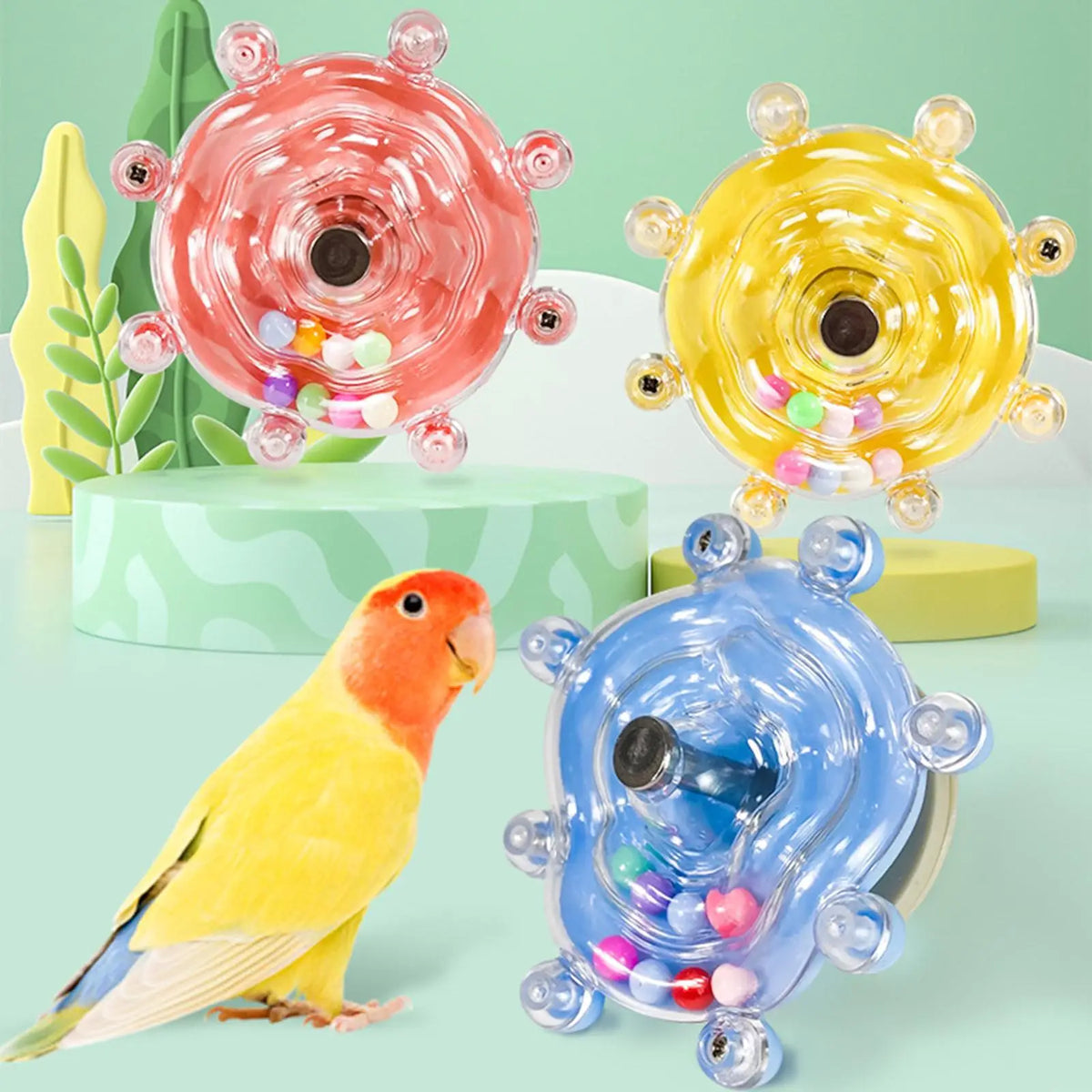 6-Pack Parrot Rotary Wheel Rattle Cage Toys for Small Birds