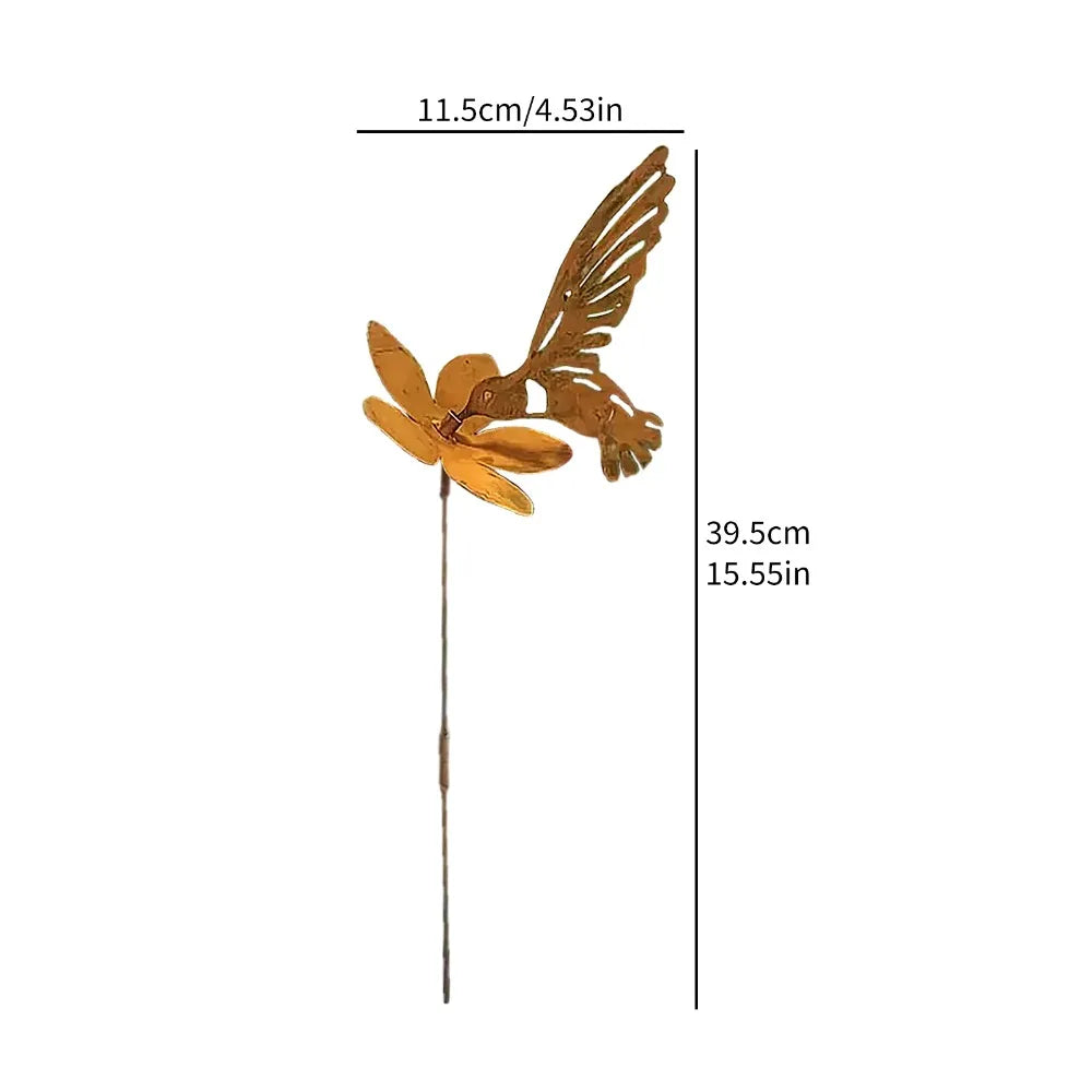 Gold Hummingbird Metal Garden Stake – Farmhouse Yard Décor
