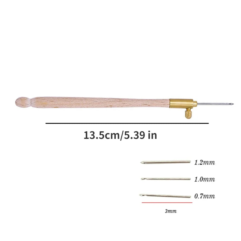 French Punch Needle Set – Wooden Handle & 3 Needle Sizes