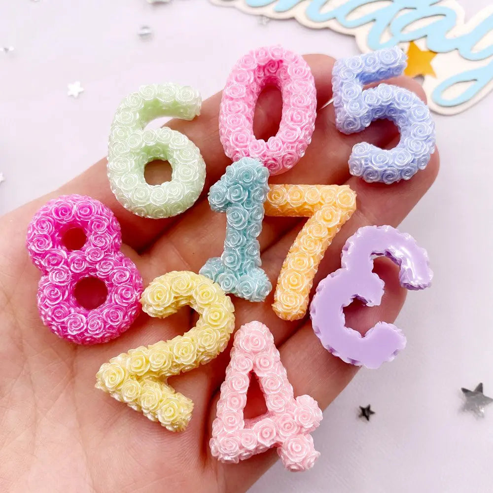 Resin Rose Number Figurines 0–9 | DIY Craft Flat Back Set