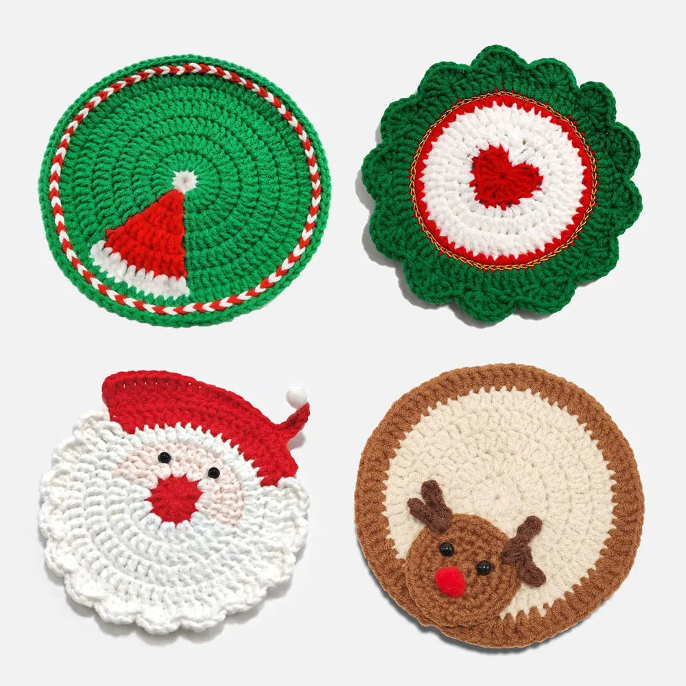 Handmade Crochet Santa Coasters Set of 4 – Christmas Decor
