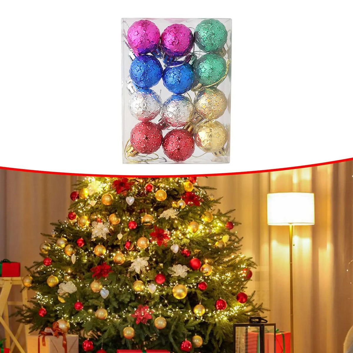 12-Pack Christmas Ball Ornaments – Colorful Tree Pendants