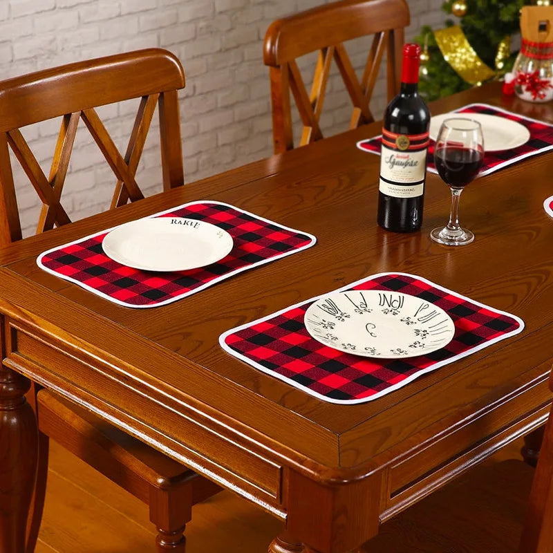Red Black Checkered Double-Sided Placemat | Christmas Decor