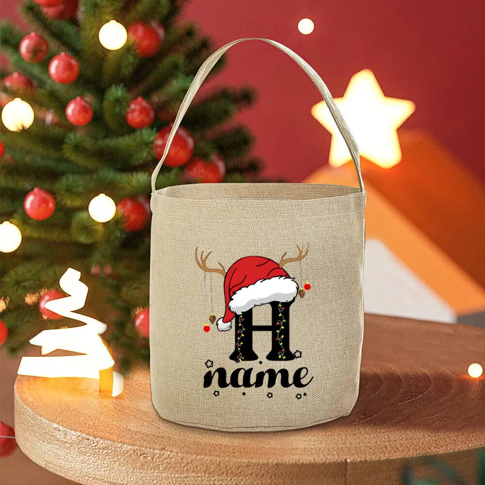 Personalized Name Christmas Sack Bag – Jute Tote for Kids