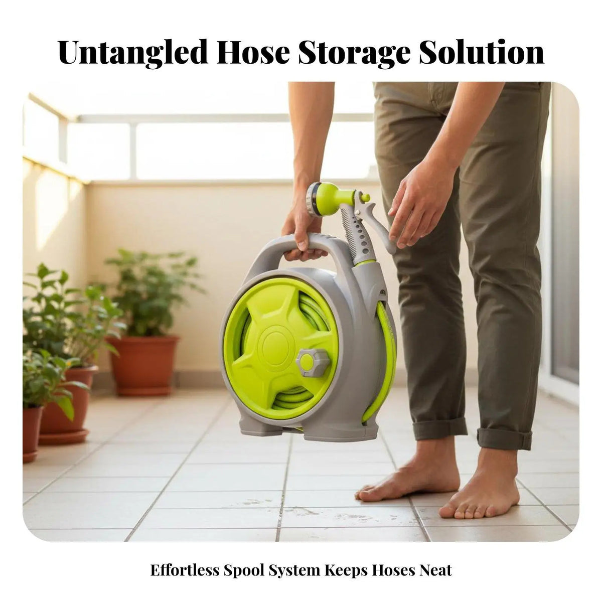 Portable 15M Garden Hose Reel Set with 6-Pattern Nozzle