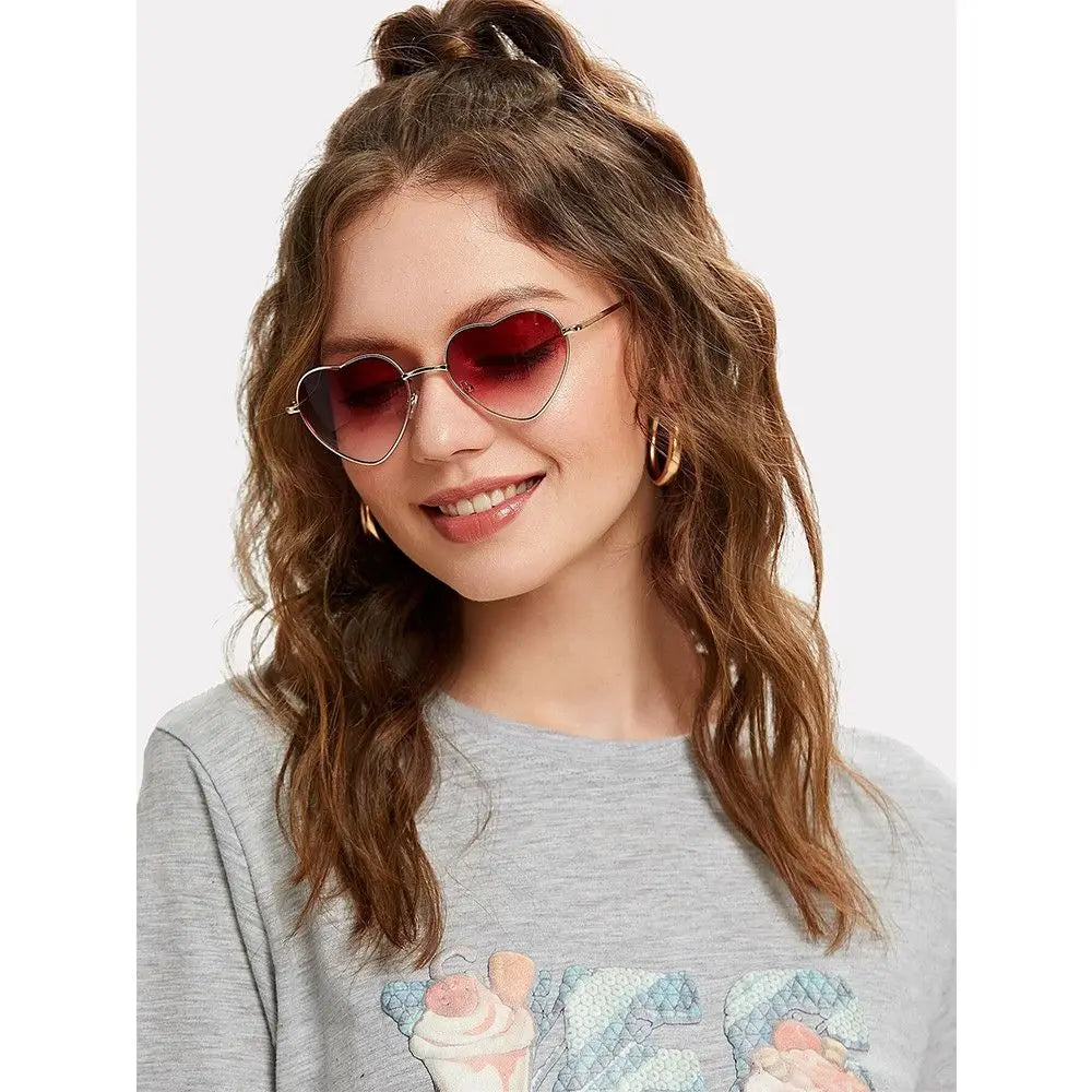 Heart-Shaped Sunglasses UV400 Metal Frame – Women's