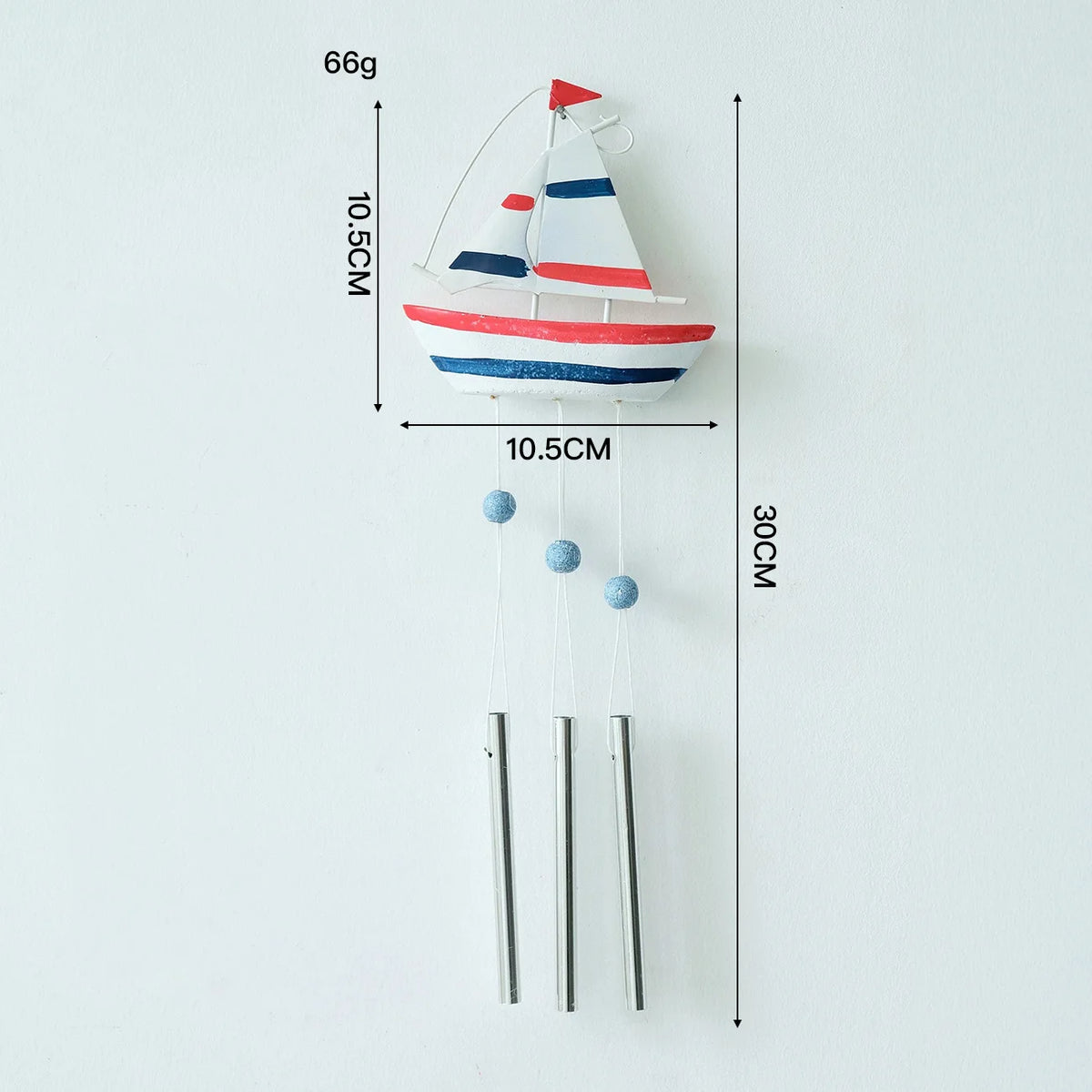 Mediterranean Sailboat Wind Chime – Metal & Wood Hanging Decor