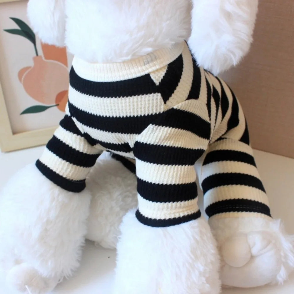 Striped Dog Jumpsuit – Breathable 4-Leg Puppy Pajamas