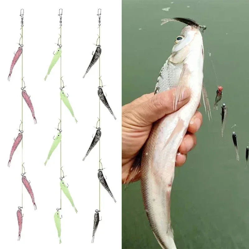 5-Pack Soft Cluster Fishing Lure – 3D Eyes Wobbler Bait Set