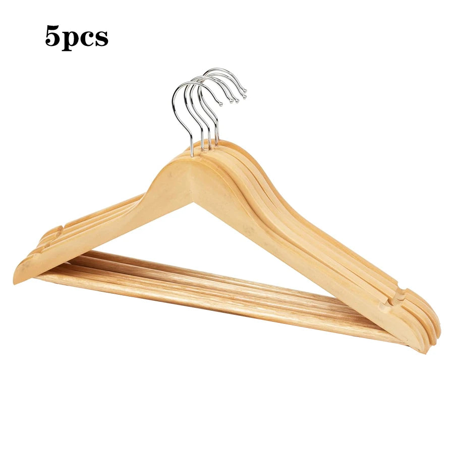 Solid Wood Coat Hangers with Non-Slip Pant Bar – 5/10 Pack
