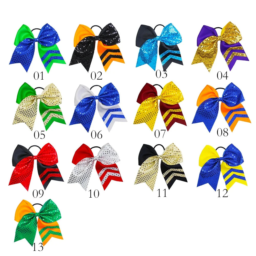 20-Pack 8" Glitter Cheer Bow Ponytail Hairbands | Handmade