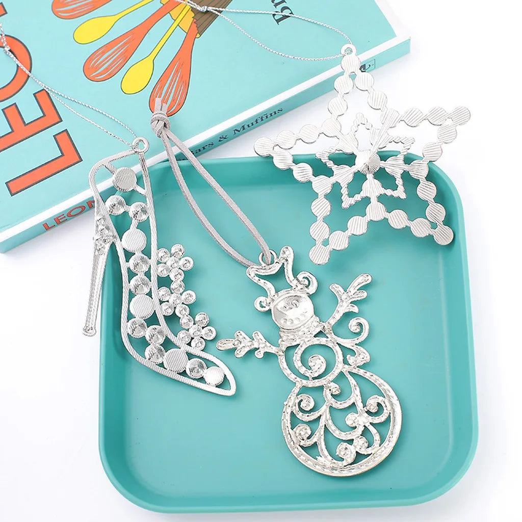 Silver Rhinestone Christmas Ornament Set – 3 Hanging Pendants