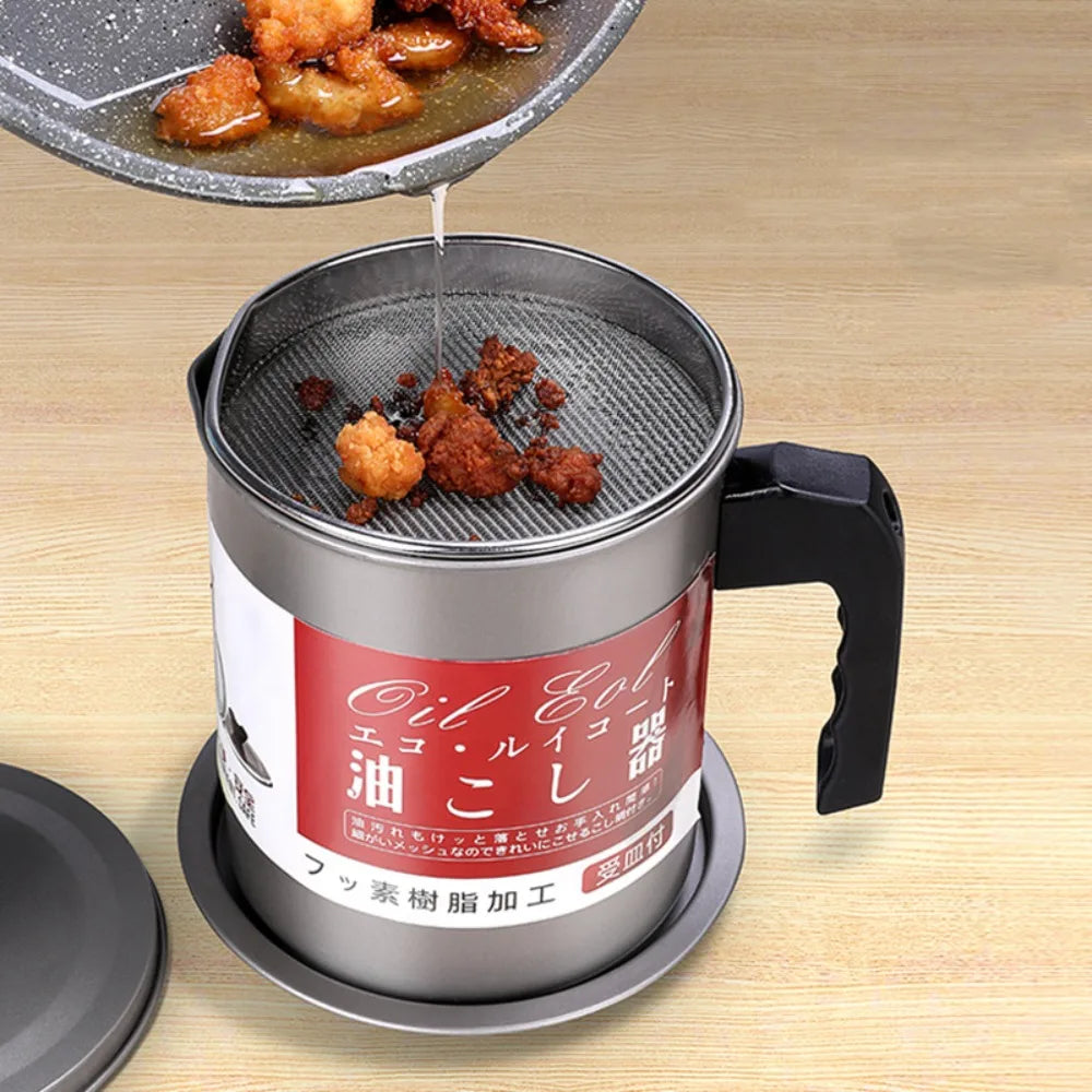 Stainless Steel Bacon Grease Container & Fine Mesh Strainer