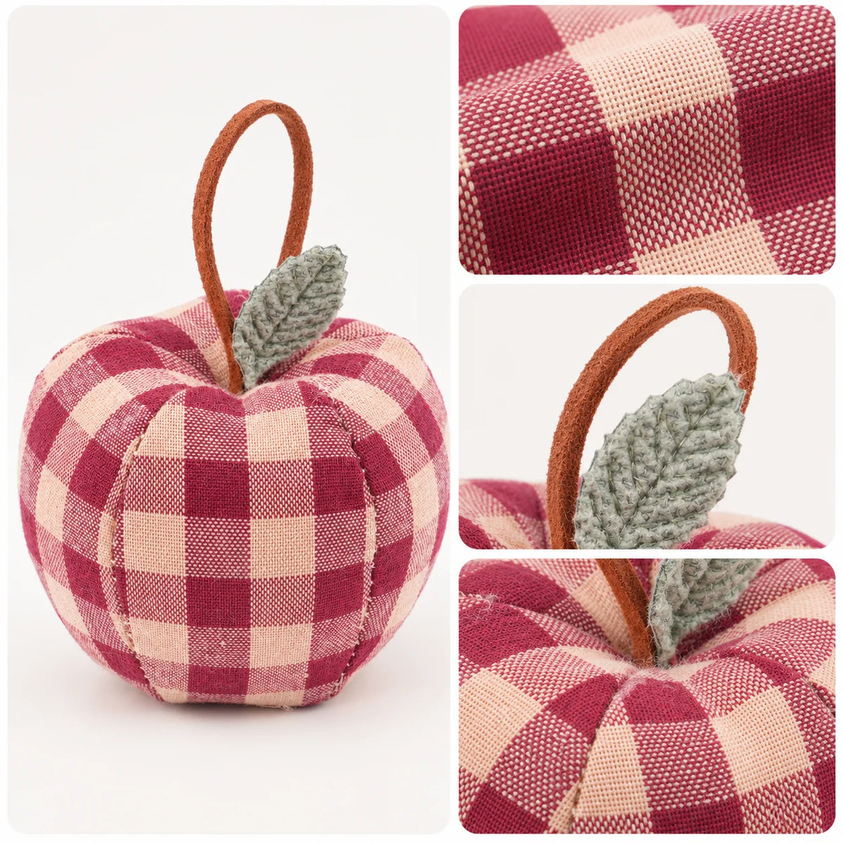Vintage Stuffed Plaid Apple Ornament – Farmhouse Home Decor