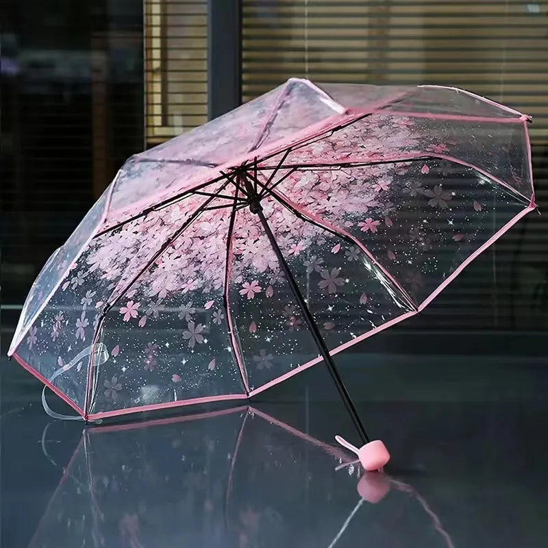 Cherry Blossom Transparent Triple Folding Umbrella | Artistic