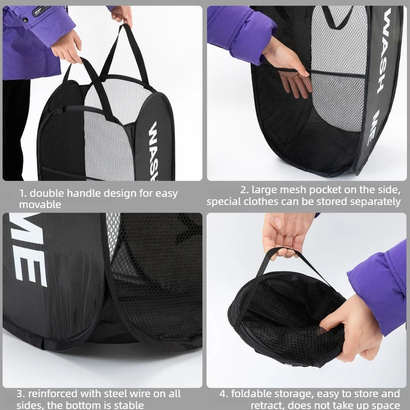 Collapsible Pop-Up Mesh Laundry Hamper with Carry Handles