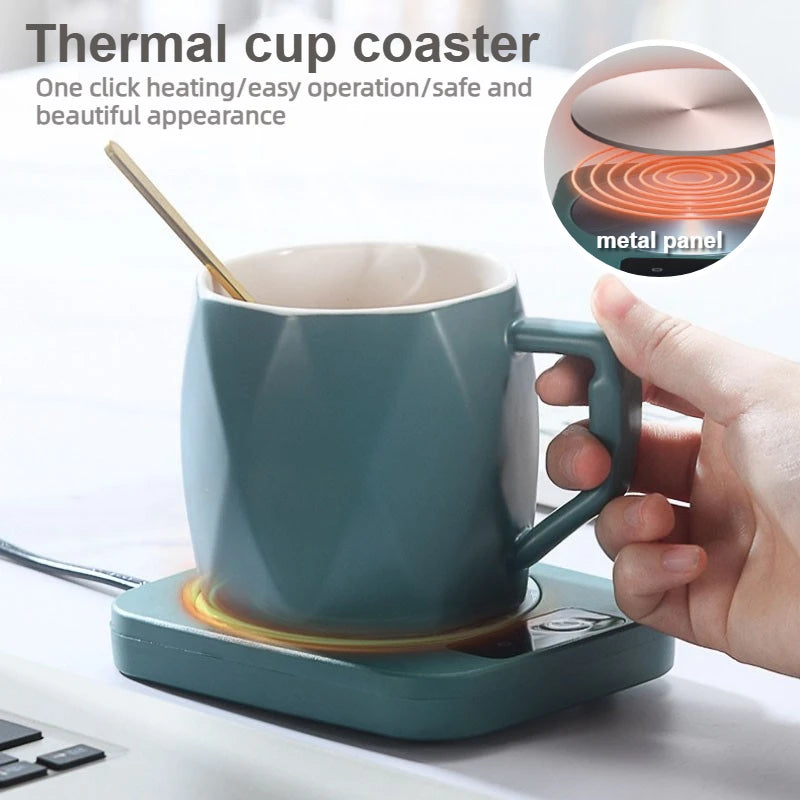 Smart 55°C Heated Cup Warmer Coaster – Coffee & Tea