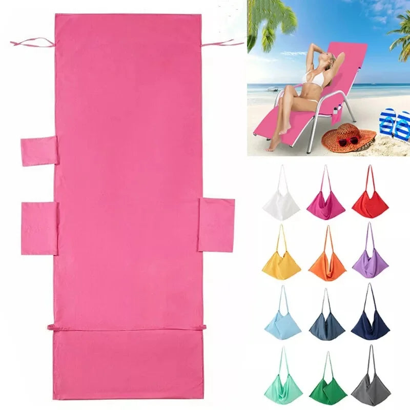 Microfiber Chaise Lounge Towel Cover with Side Pockets