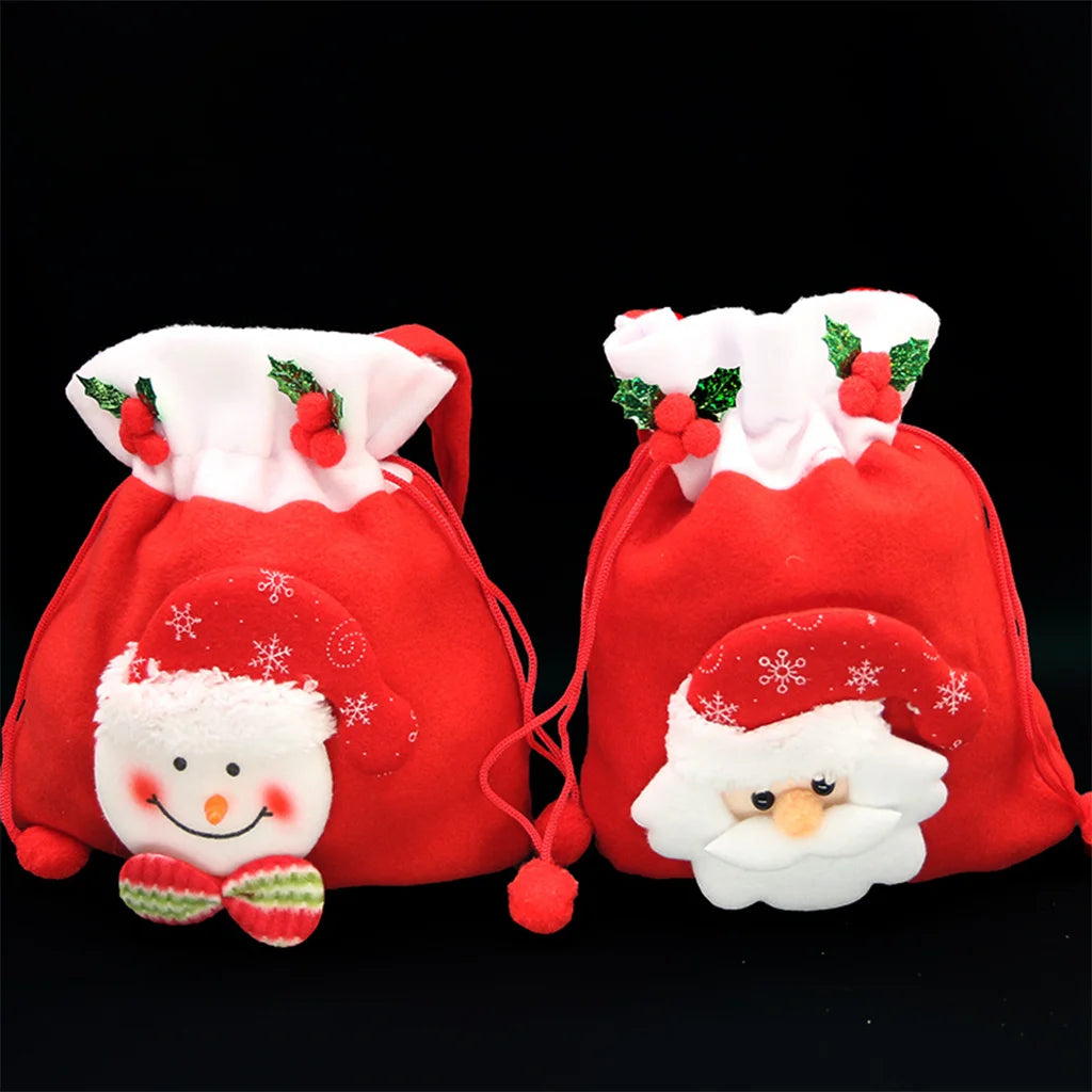 Christmas Corduroy Apple Bag with Pom-Pom Rope | 22x20cm