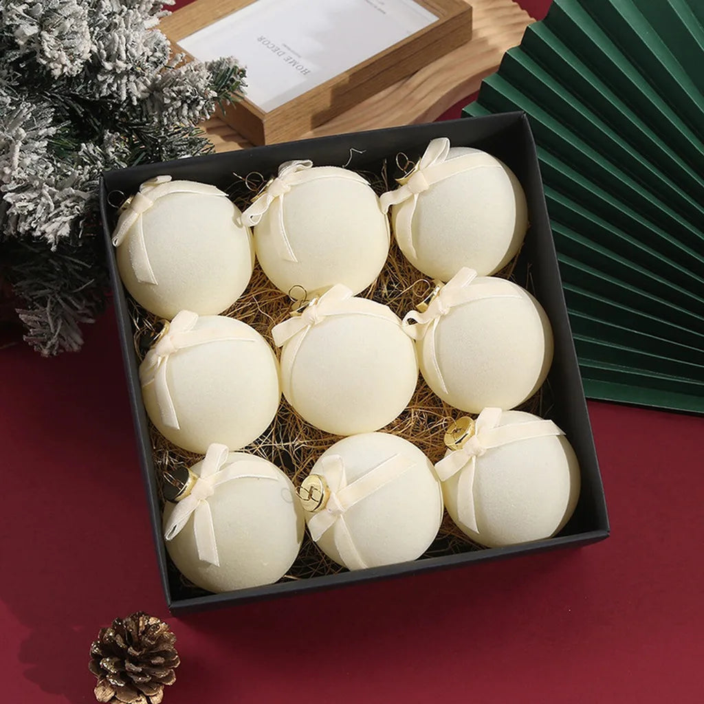 9-Piece Flocked Christmas Ball Ornament Set | Holiday Baubles