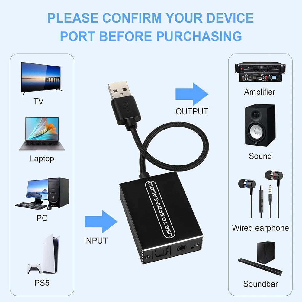 USB to Optical TOSLINK 3.5mm Audio Adapter | S/PDIF Converter