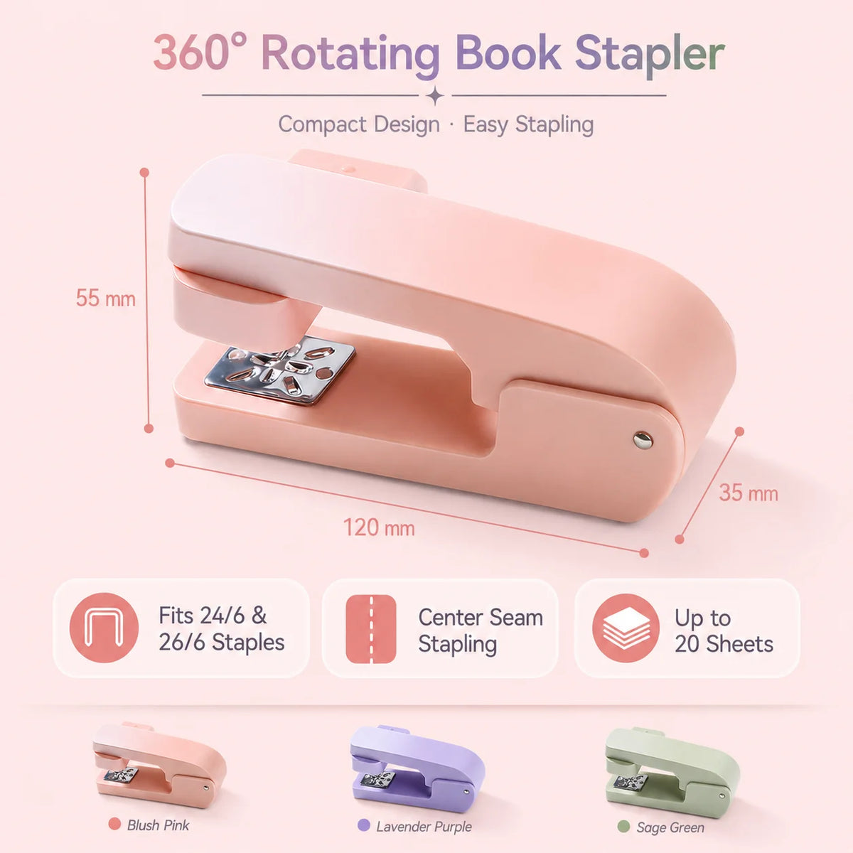 360° Rotating Stapler | Multi-Angle Center Seam Book Stapler