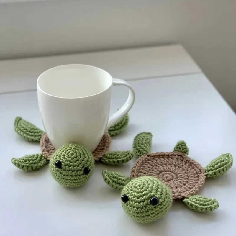Handmade Crochet Turtle Coaster – Organic Cotton Mug Rug