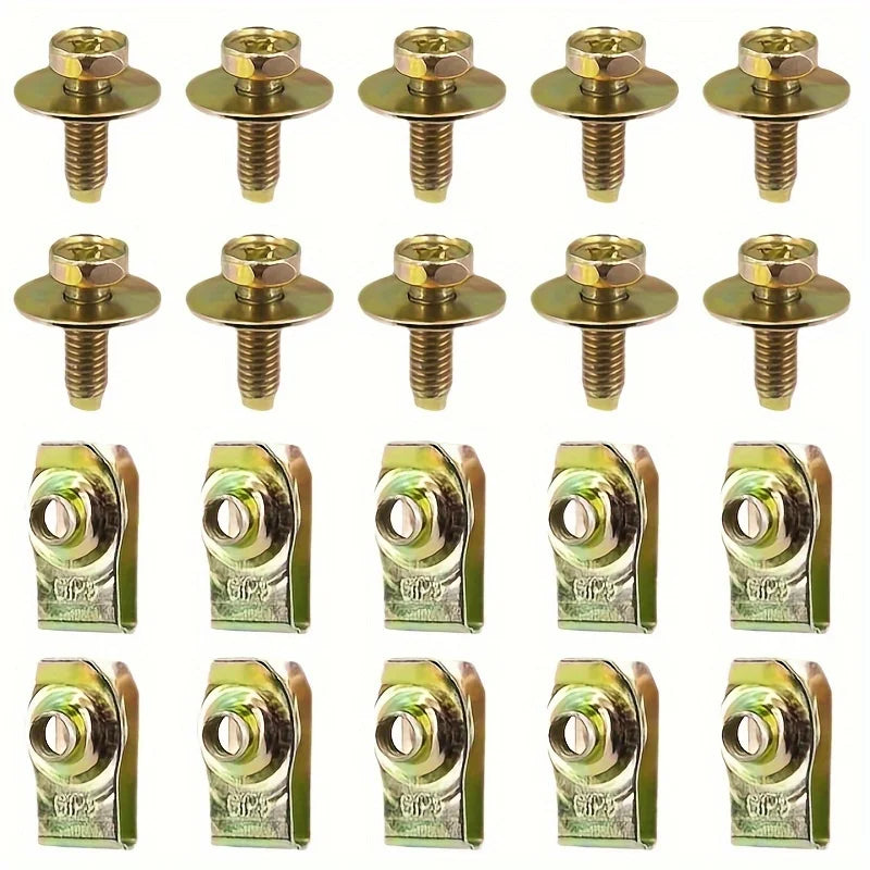 20-Pair M6 U-Nut Car Clips with Hex Washers – Auto Fasteners