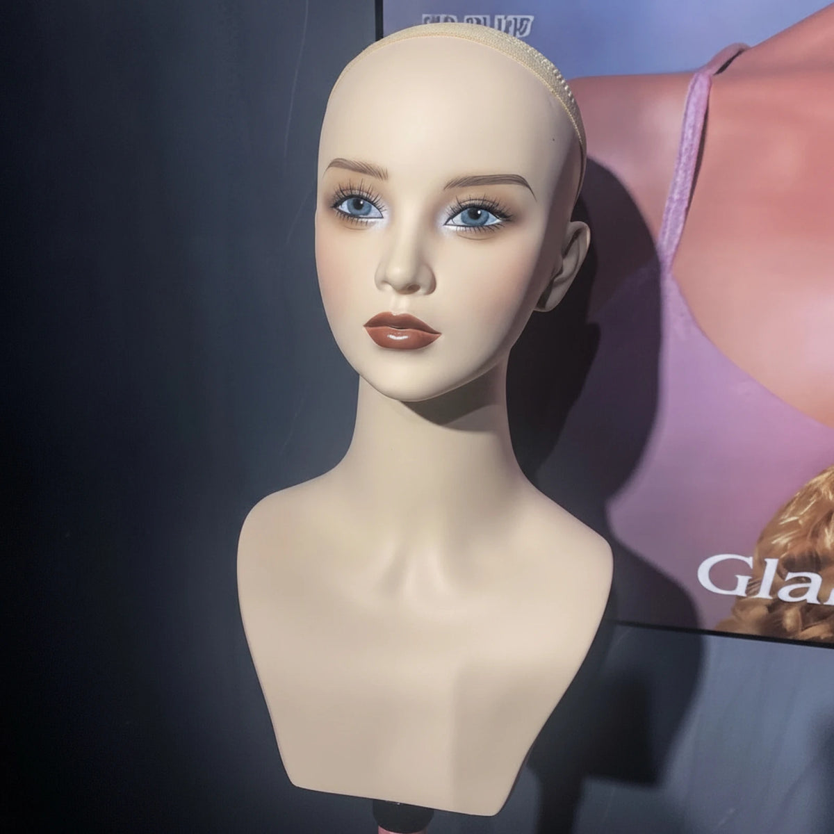 Flesh-Tone Mannequin Head with Shoulders | Wig Display Form