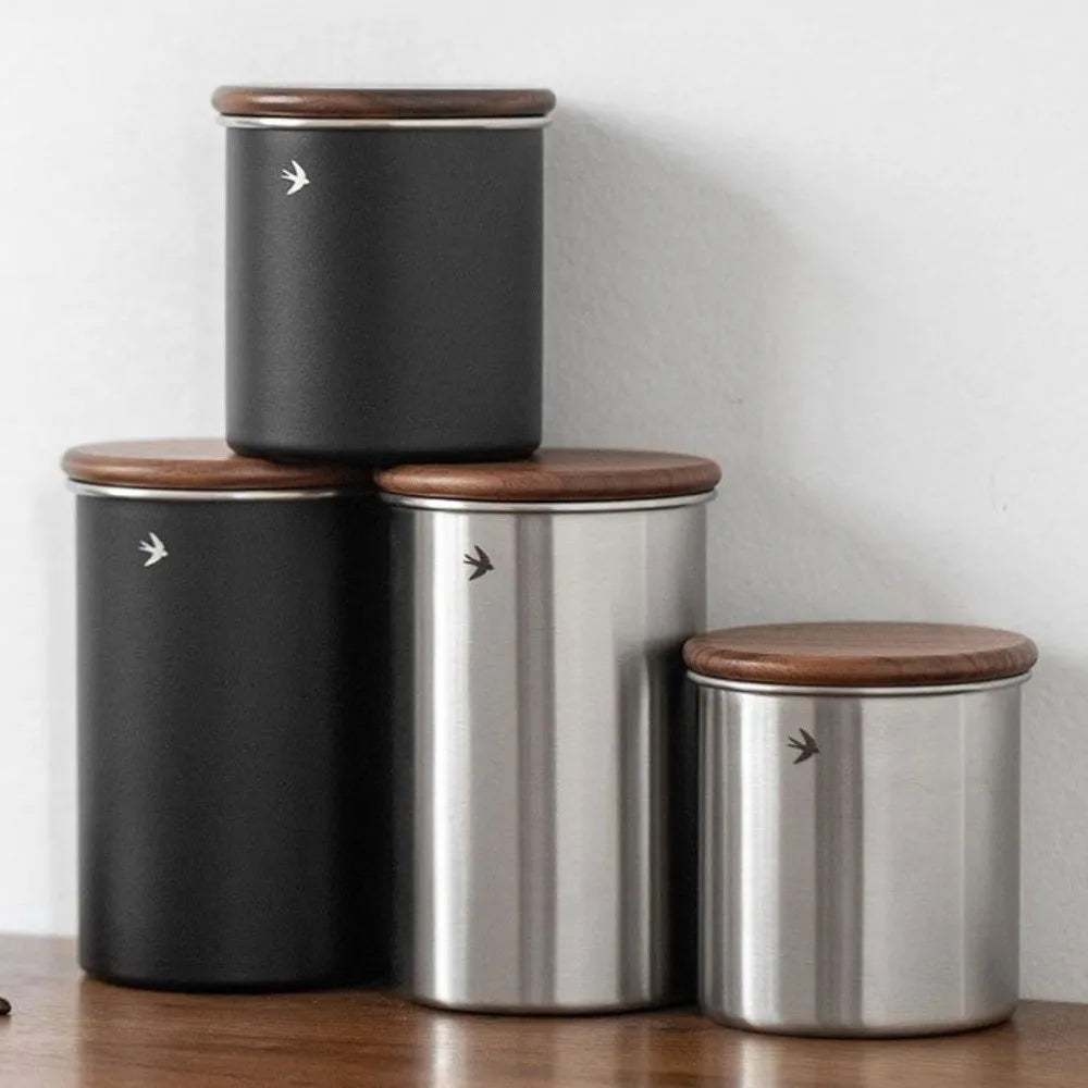 Stainless Steel Matcha Jar with Wood Lid – 380ml & 560ml