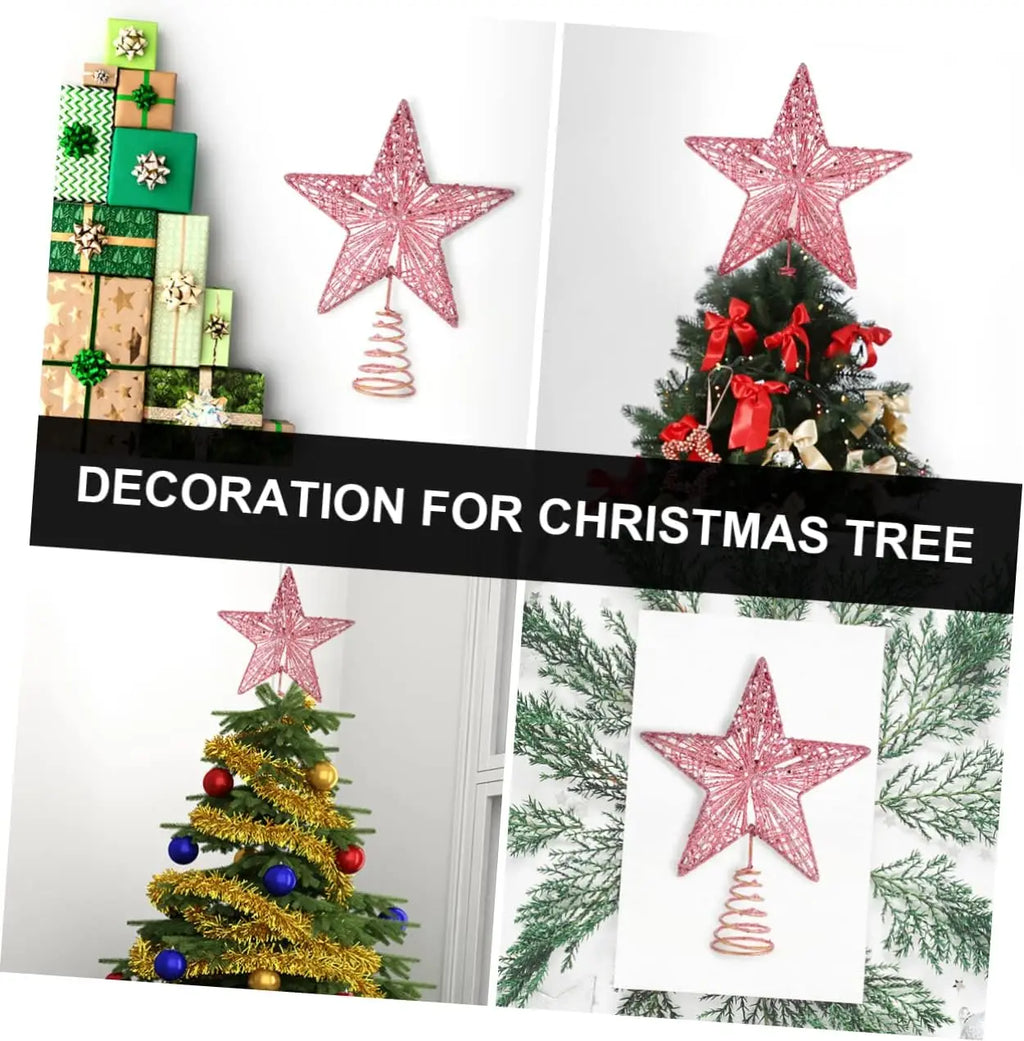 Pink Pentagon Star Christmas Tree Topper | Hollow Metal