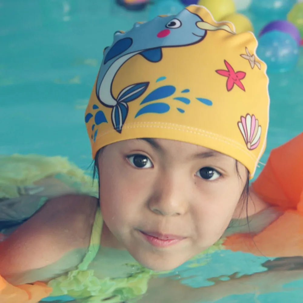 Cartoon Kids Swim Cap – Waterproof Baby & Children Swim Hat