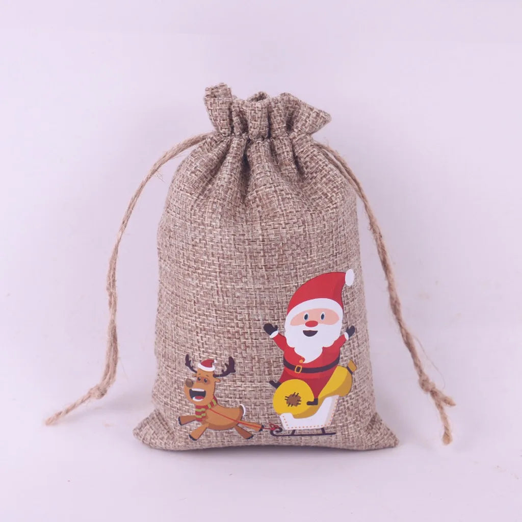 Christmas Burlap Drawstring Gift Bag – Festive Linen Pouch