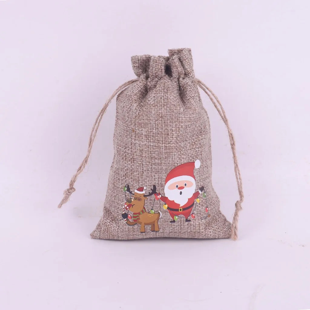 Christmas Burlap Drawstring Gift Bag – Festive Linen Pouch