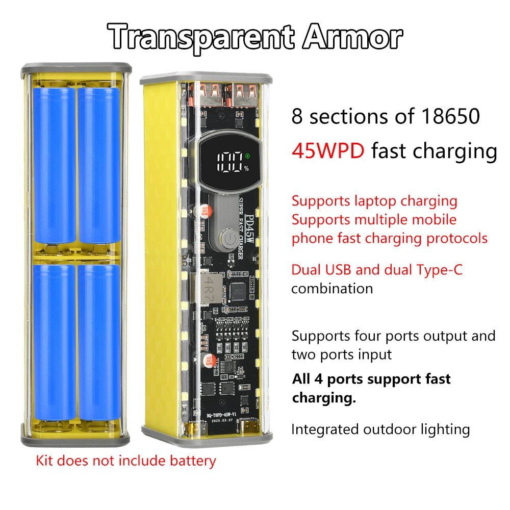 8×18650 DIY Power Bank Case | PD 65W Fast Charging Kit