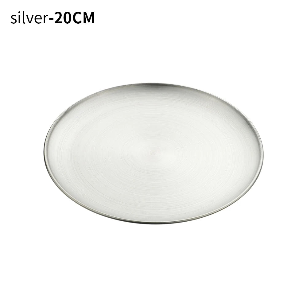 Stainless Steel Round Shallow Tray – Gold & Silver | 14–26cm