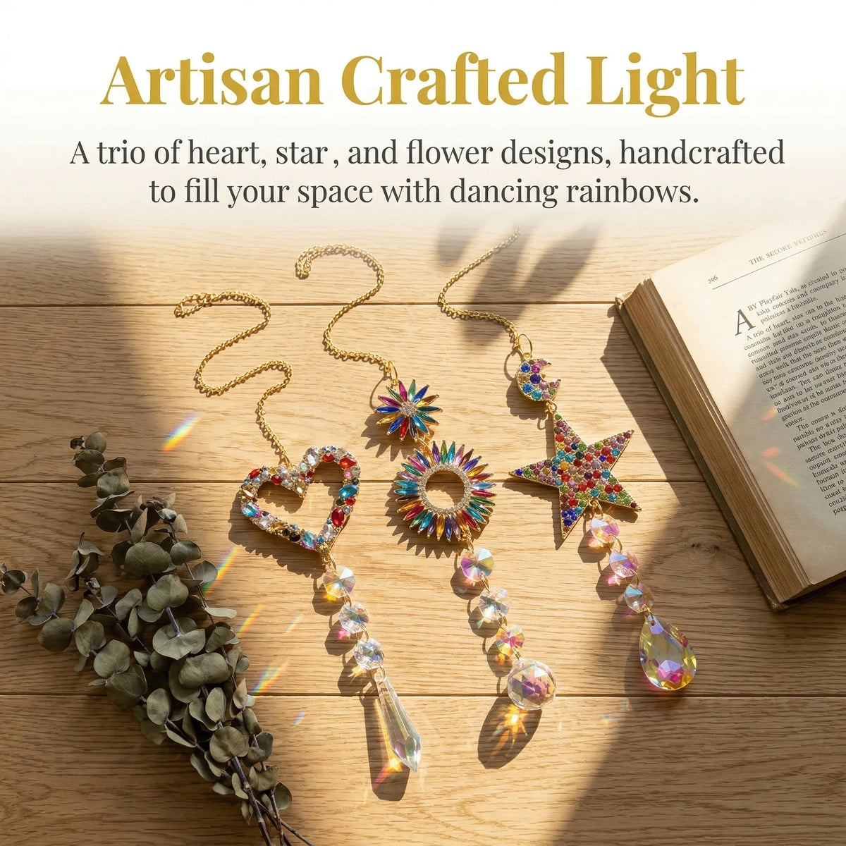 Rainbow Diamond Sun Catcher – Butterfly, Star & Love Decor