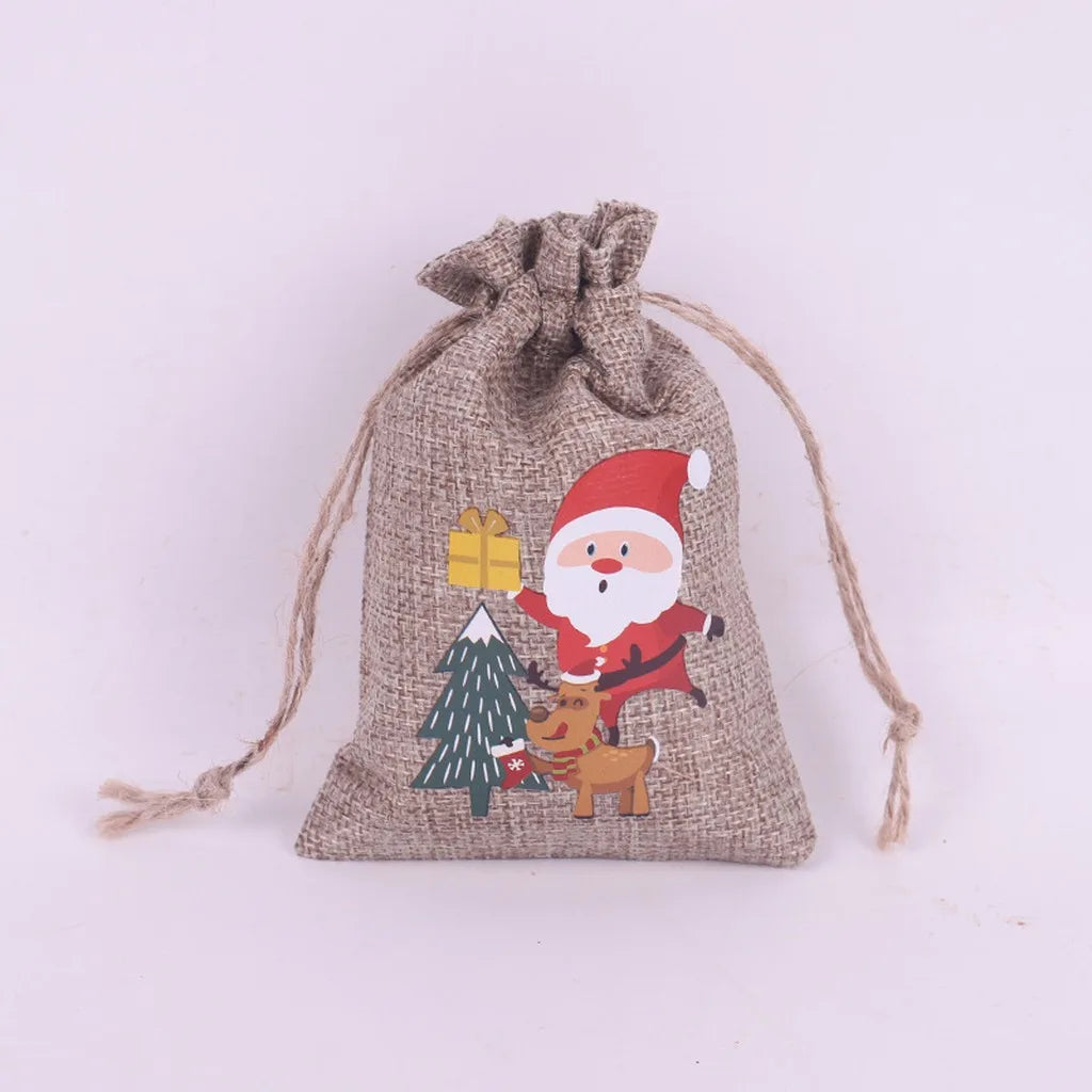 Christmas Burlap Drawstring Gift Bag – Festive Linen Pouch