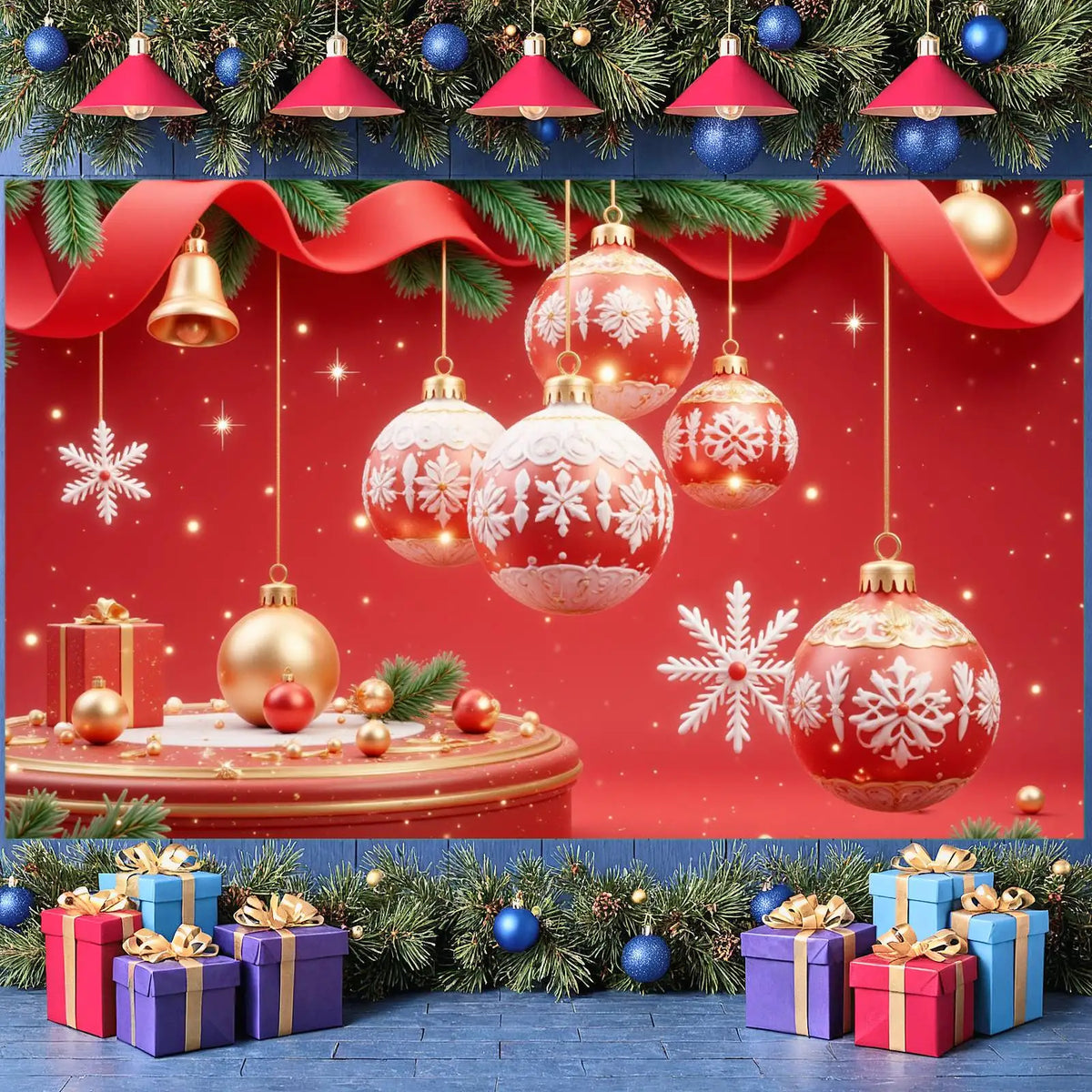 Christmas Snowflake Backdrop Banner – 180×110cm Holiday Decor