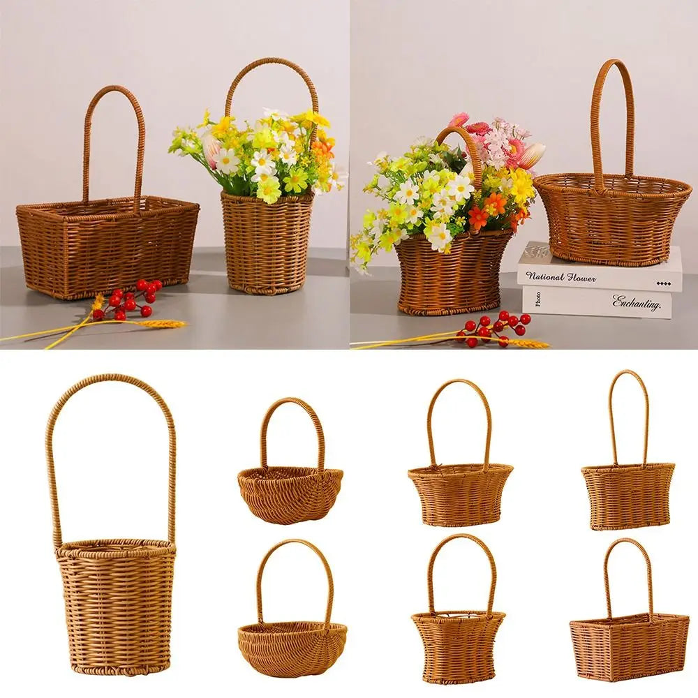 Imitation Rattan Woven Storage Basket with Handle – Brown