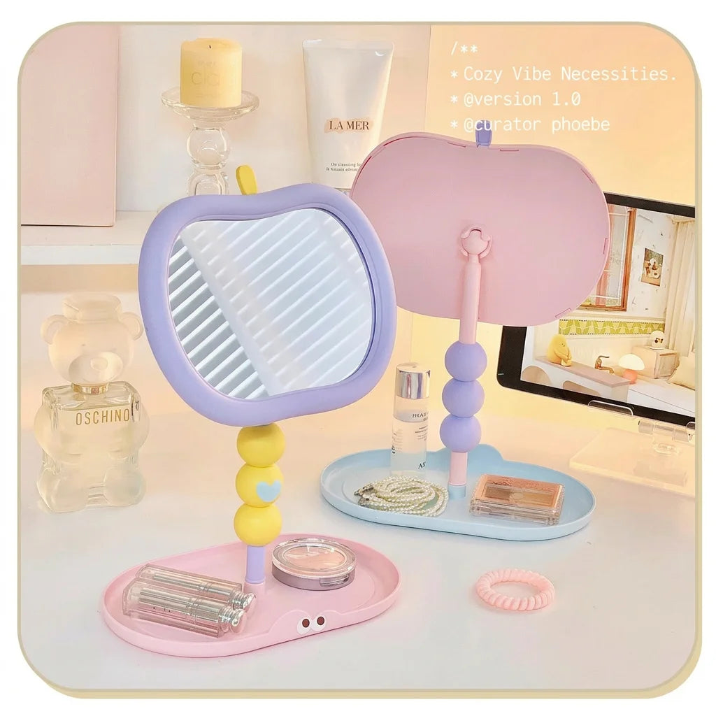 Apple-Shaped Vanity Makeup Mirror HD Rotating & Storage Tray