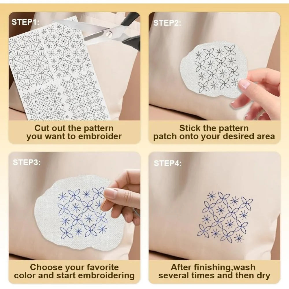 14-Pc Geometric Sashiko Water Soluble Embroidery Stabilizers