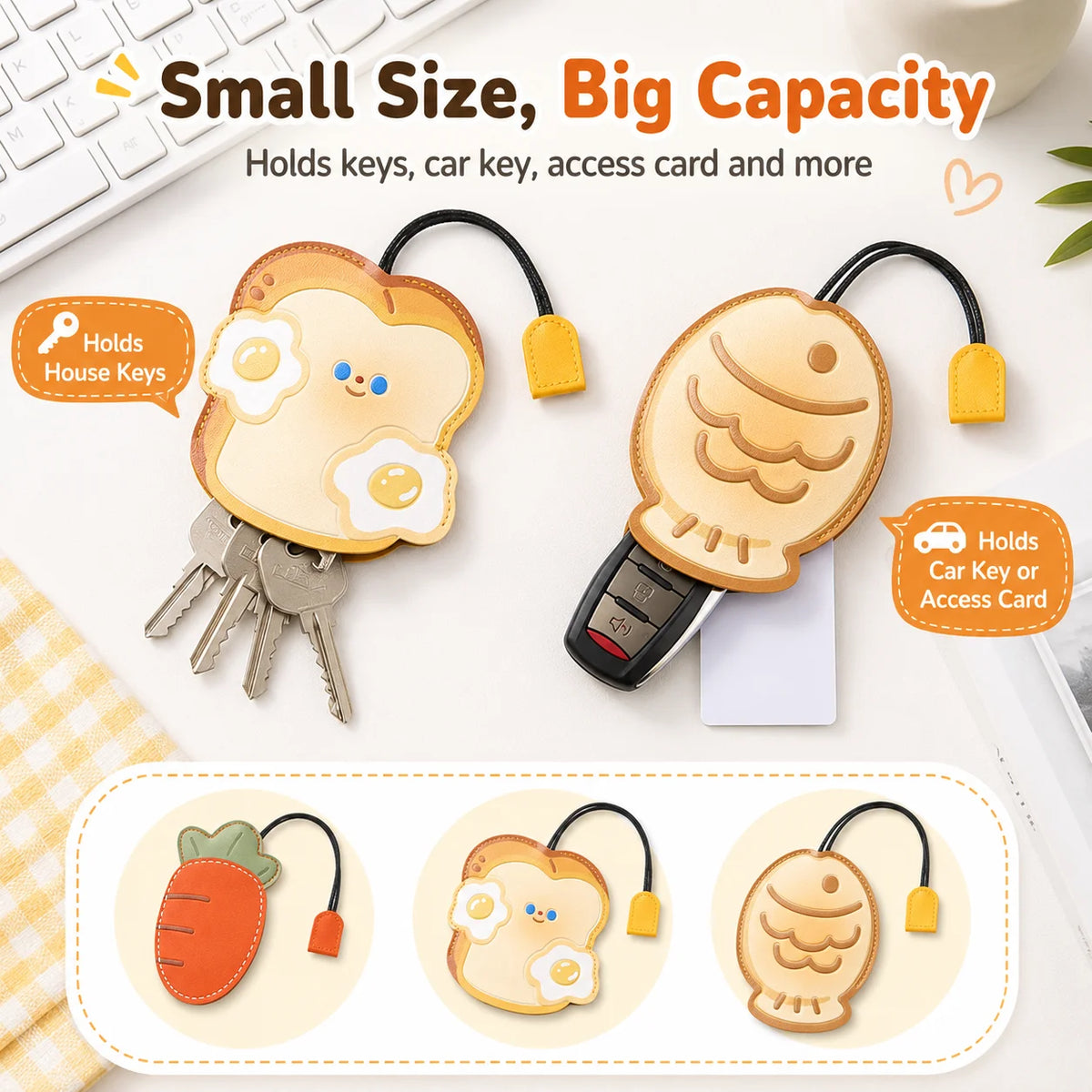 Cute Cartoon PU Leather Pull-Out Key Bag – Large Capacity