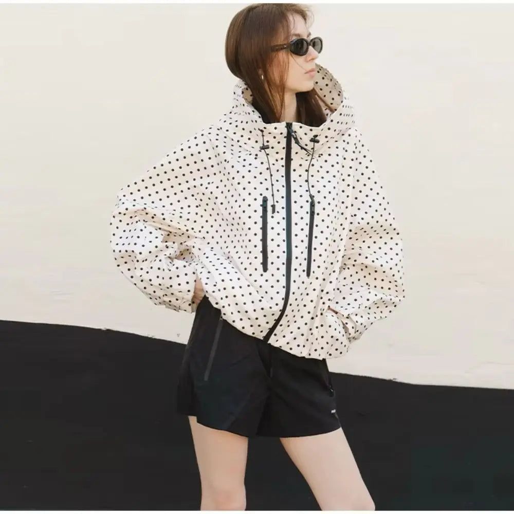 Women's Polka Dot Hooded Windbreaker Jacket | Lightweight