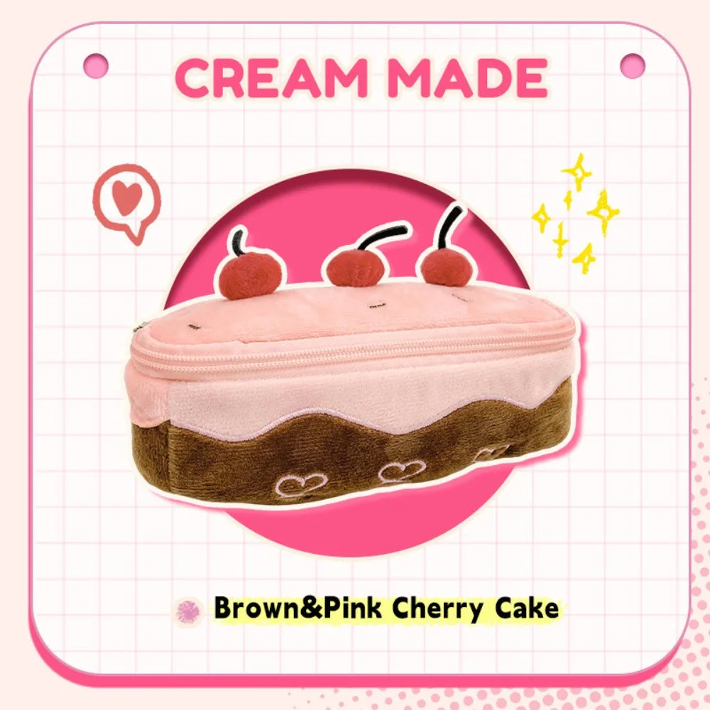 Cherry Cake Plush Pencil Case – Large Capacity Stationery Bag