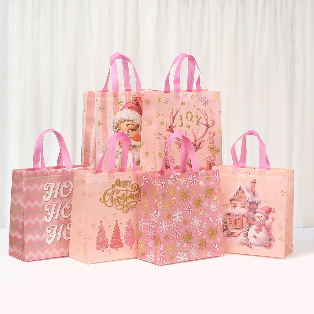 Pink Christmas Snowflake Non-Woven Gift Bag – Foldable & Reusable
